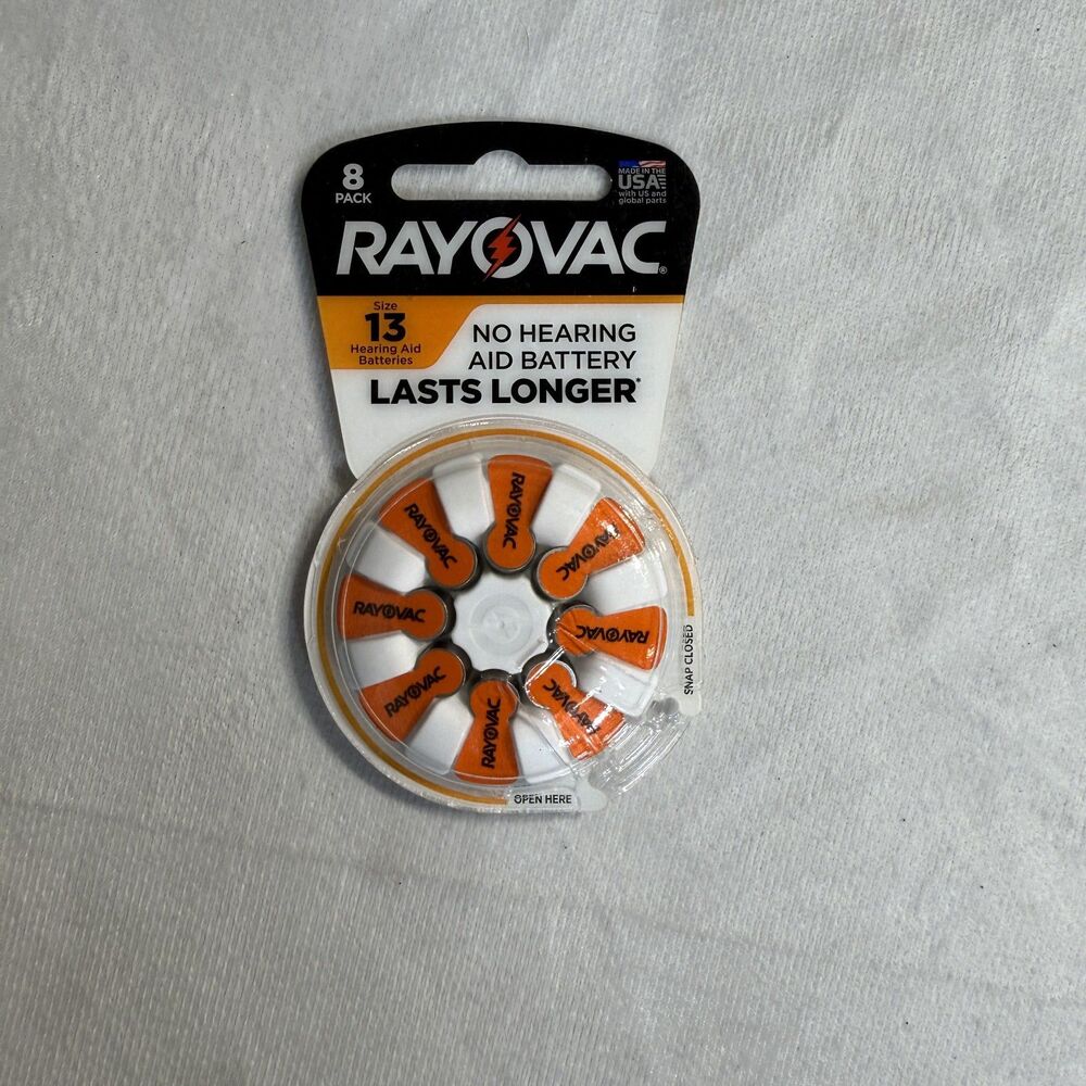 RAYOVAC (8-Pack) Sz‎ 13 Made in USA (8) Hearing Aid Batteries NEW